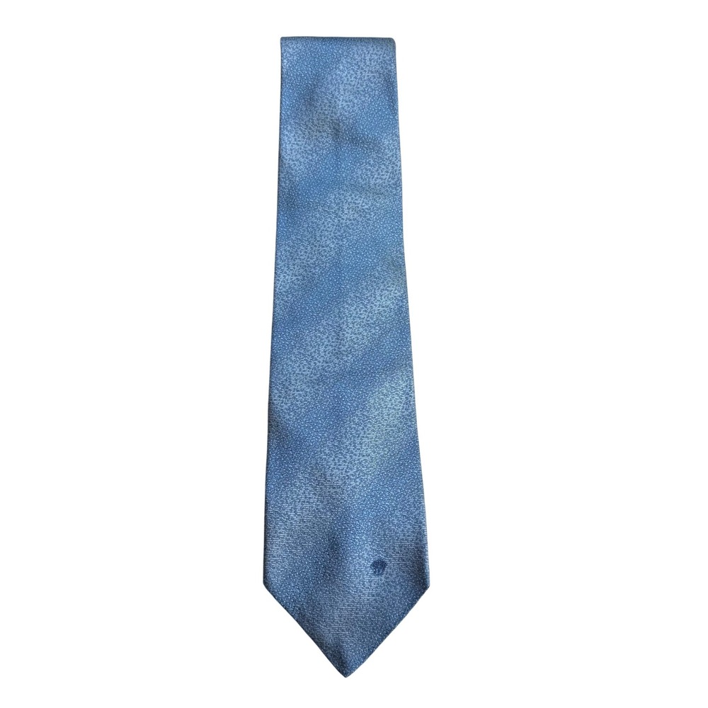 Vintage Versace Light Blue Silk Medusa Logo Textured Jacquard Tie Made in Italy